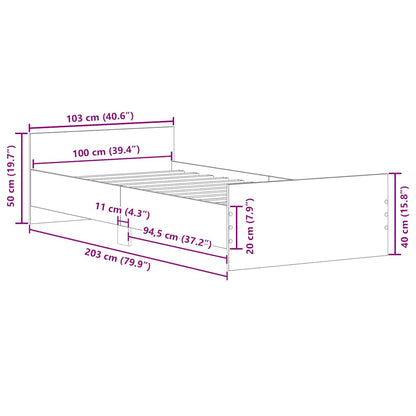 Bedframe zonder matras 100x200 cm bewerkt hout oud hout