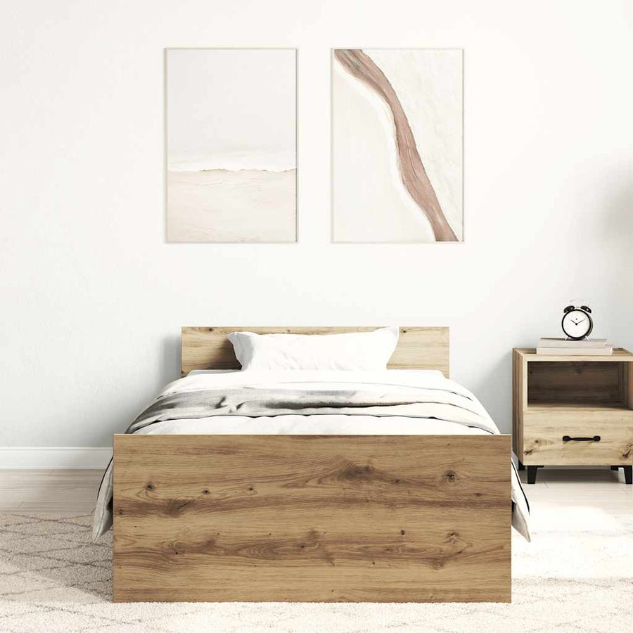 Bedframe zonder matras spaanplaat artisanaal eikenkleurig