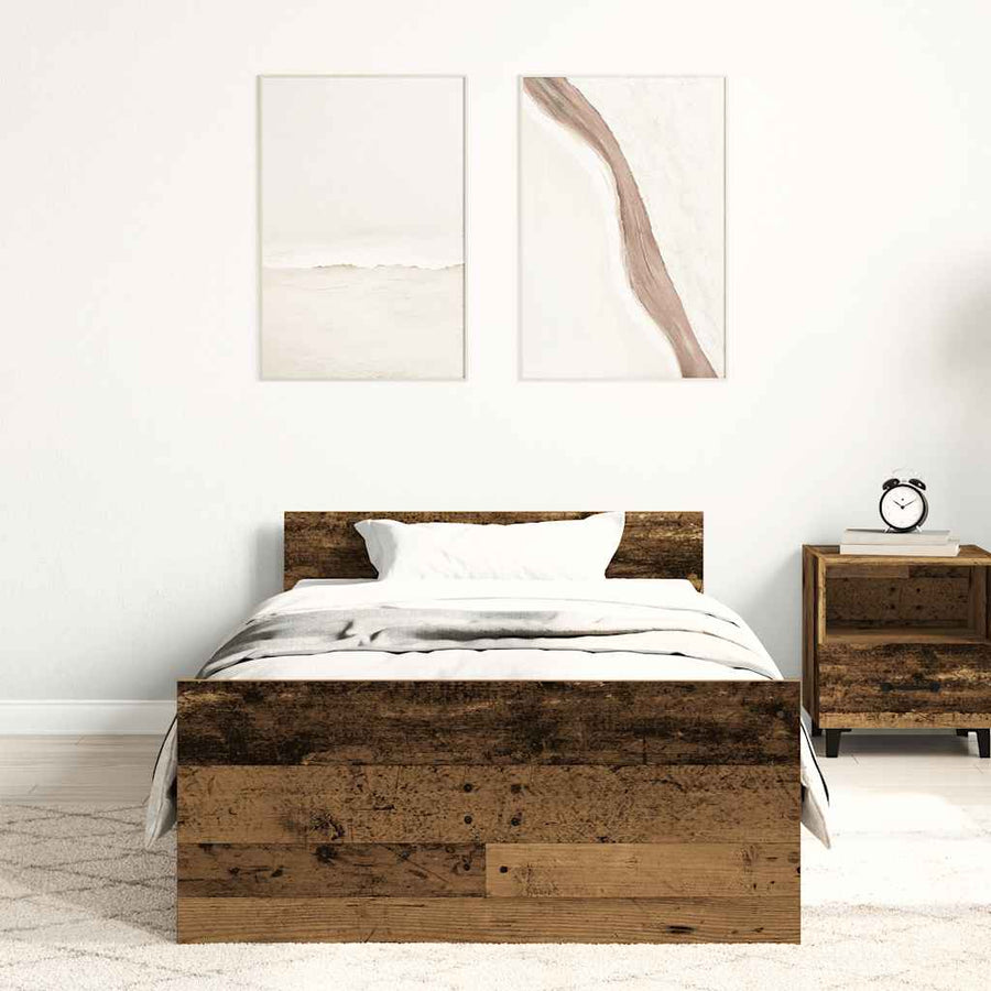 Bedframe zonder matras bewerkt 90x190 cm bewerkt hout oud