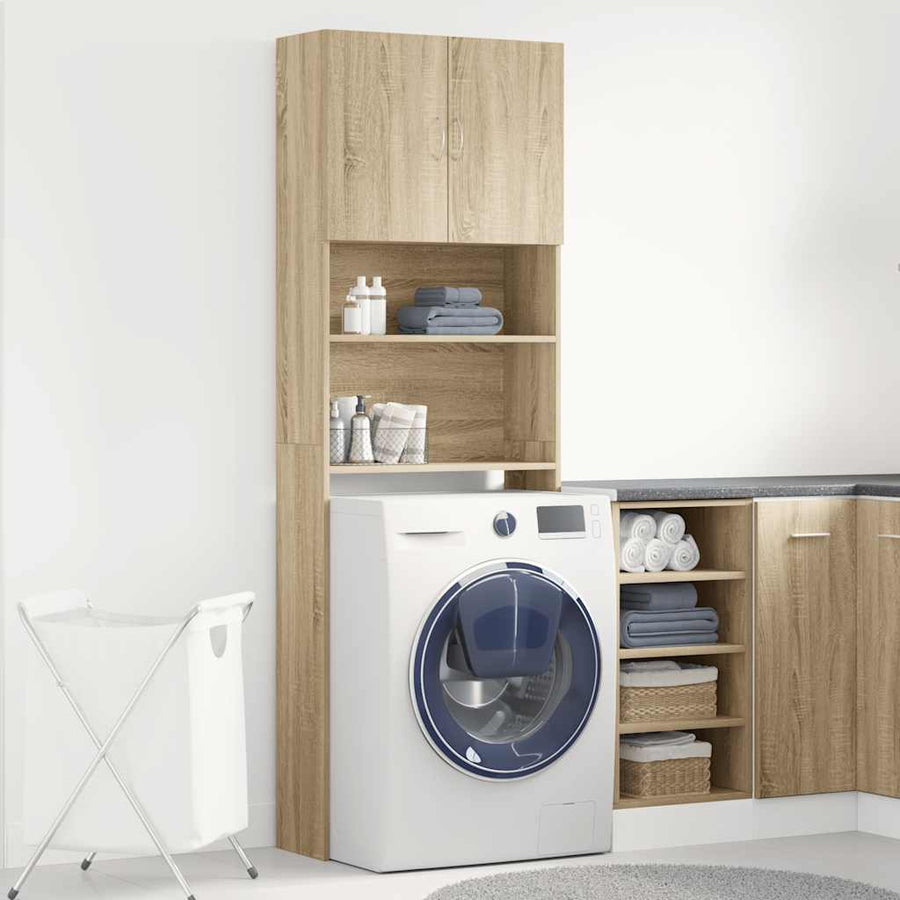 Wasmachinekast 64x24x190 cm bewerkt hout en sonoma eikenkleurig
