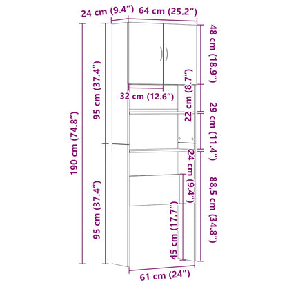 Wasmachinekast 64x24x190 cm bewerkt hout gerookt eikenkleurig