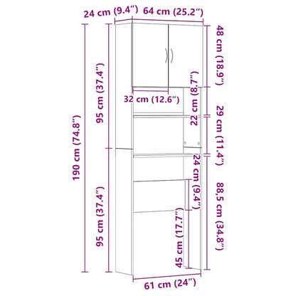 Wasmachinekast 64x24x190 cm bewerkt hout grijs sonoma eikenkl