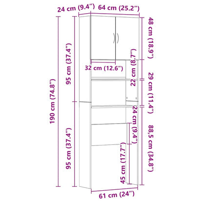 Wasmachinekast 64x24x190 cm bewerkt hout oud houtkleurig