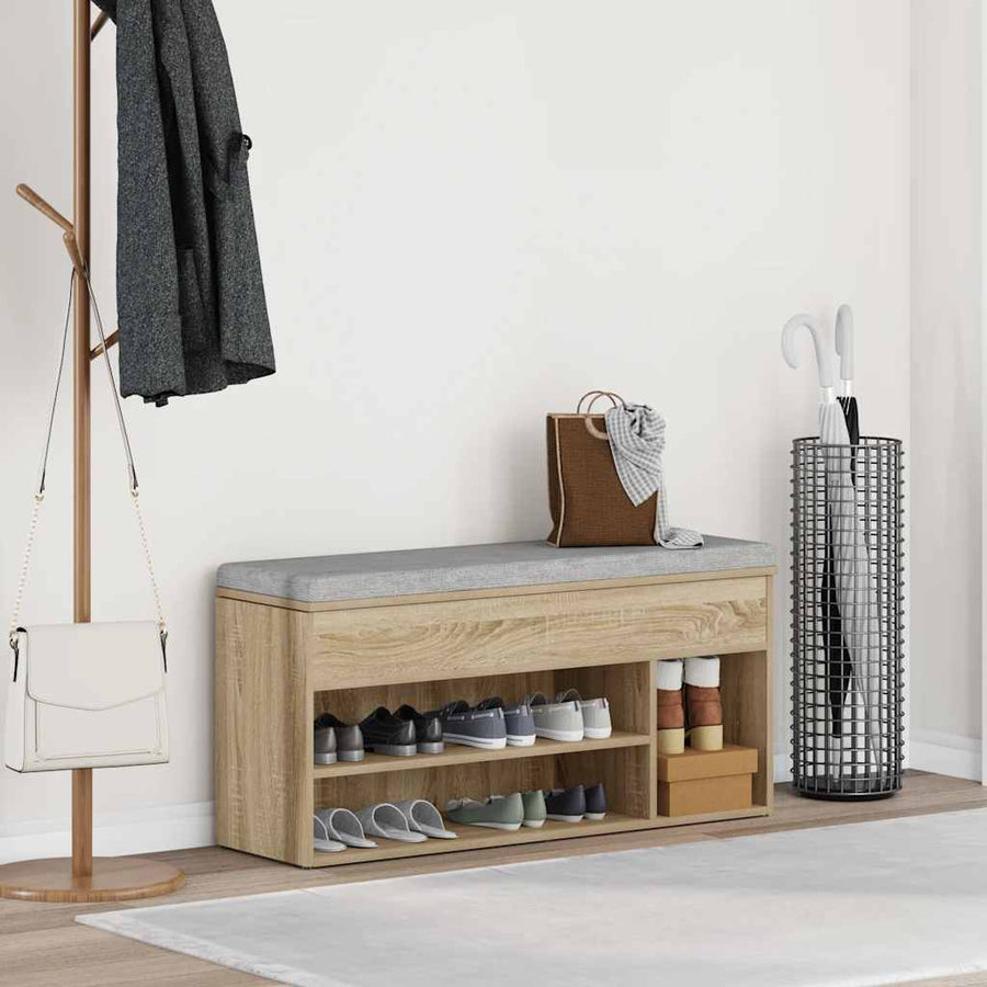 Schoenenbank 102x30,5x45 cm bewerkt hout sonoma eikenkleurig