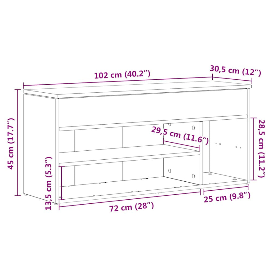 Schoenenbank 102x30,5x45 cm bewerkt hout sonoma eikenkleurig