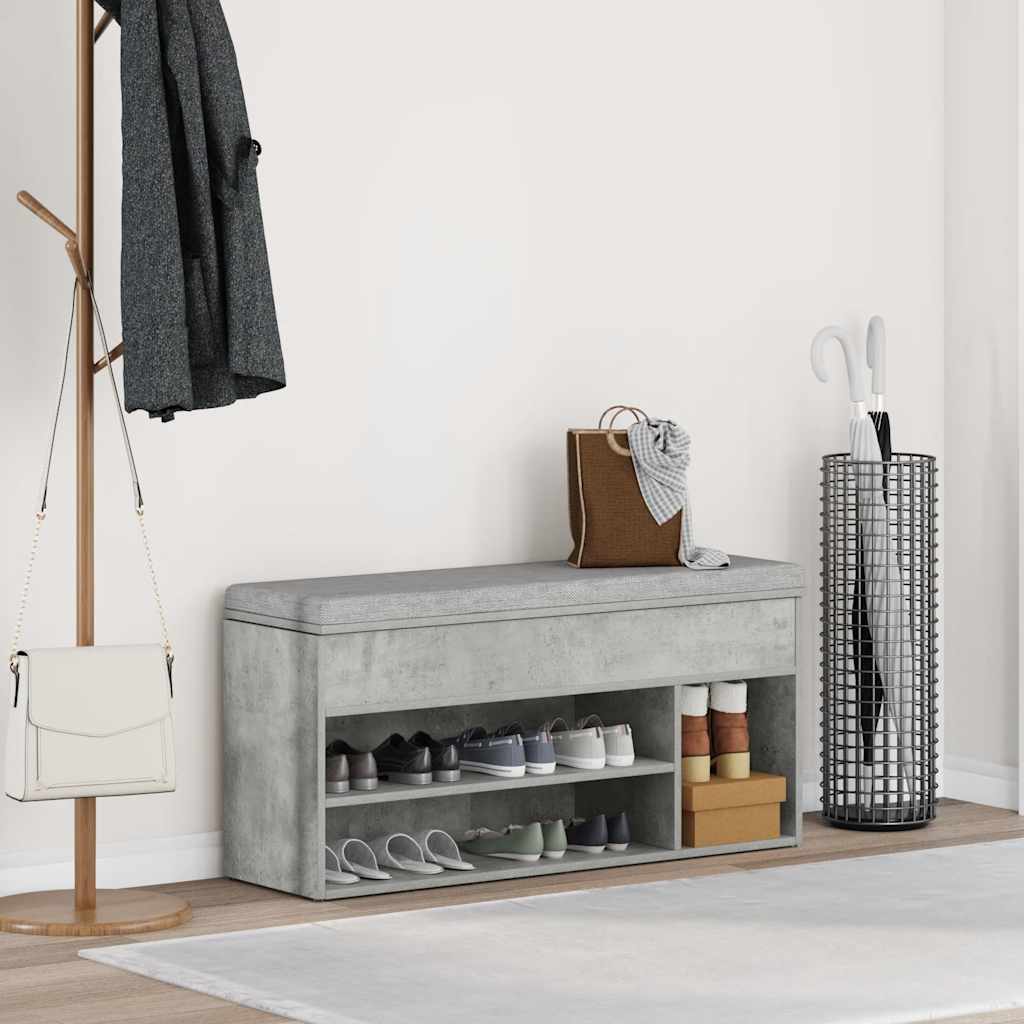Schoenenbank 102x30,5x45 cm bewerkt hout betongrijs