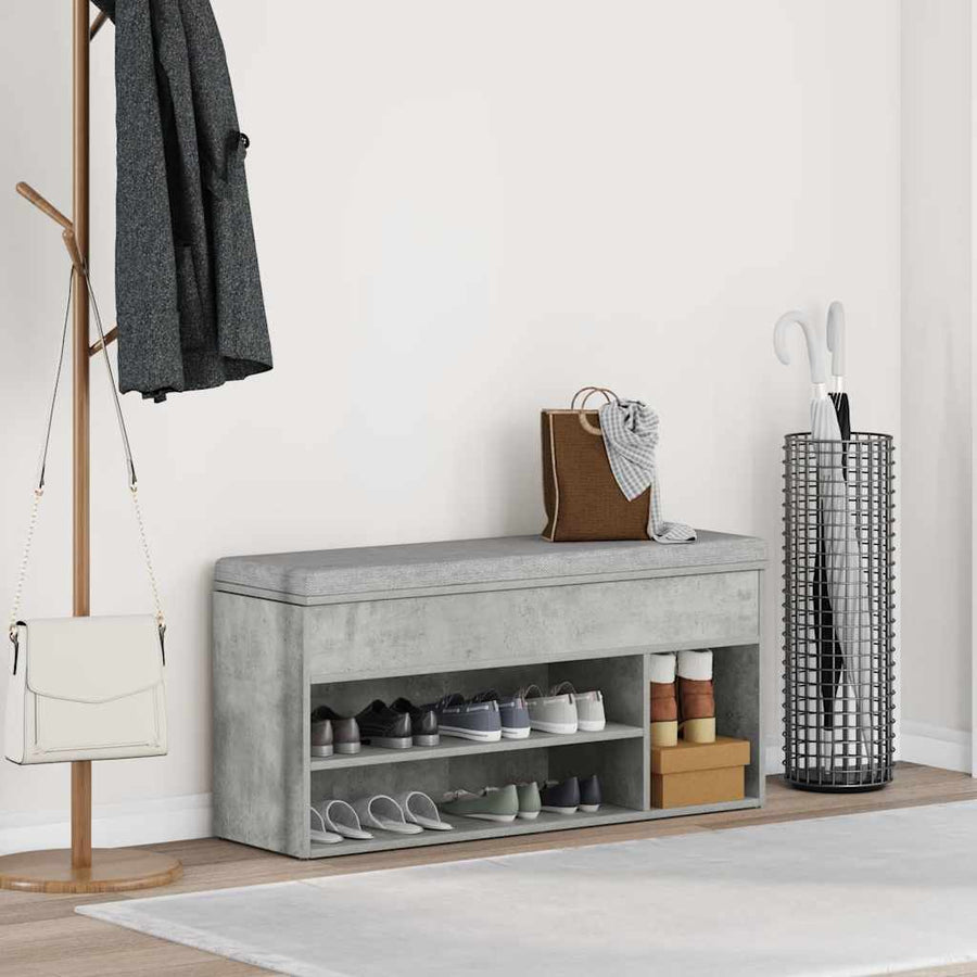 Schoenenbank 102x30,5x45 cm bewerkt hout betongrijs