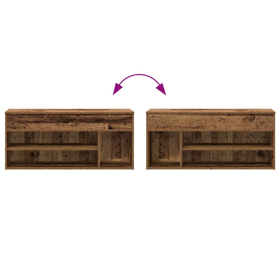 Schoenenbank 102x30,5x45 cm bewerkt hout oud houtkleurig