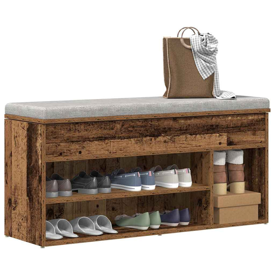 Schoenenbank 102x30,5x45 cm bewerkt hout oud houtkleurig