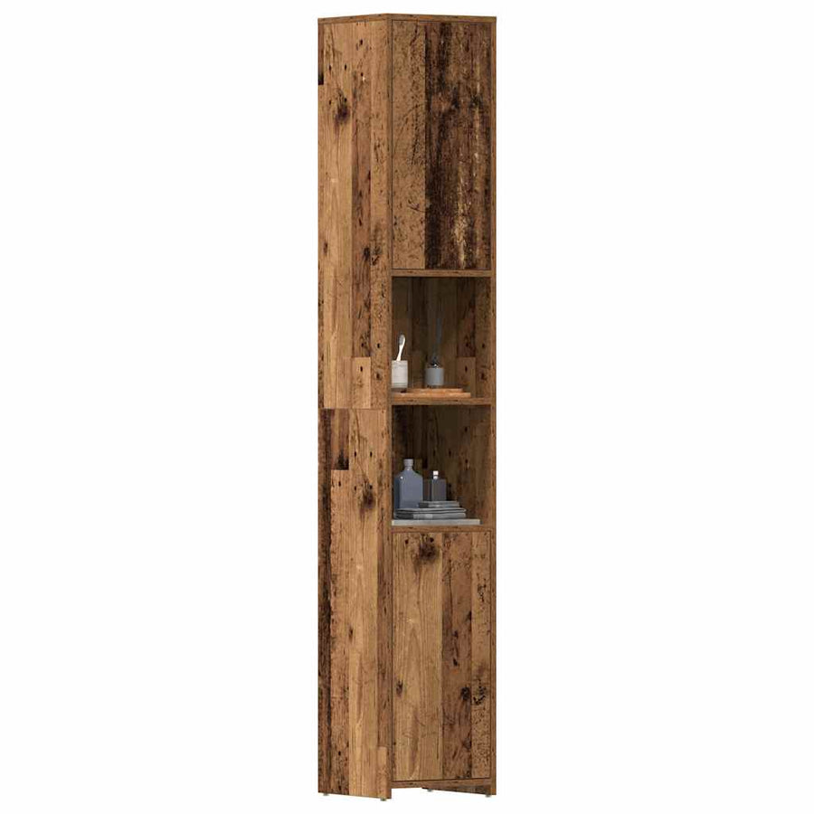 Badkamerkast 30x30x183,5 cm bewerkt hout oud houtkleurig