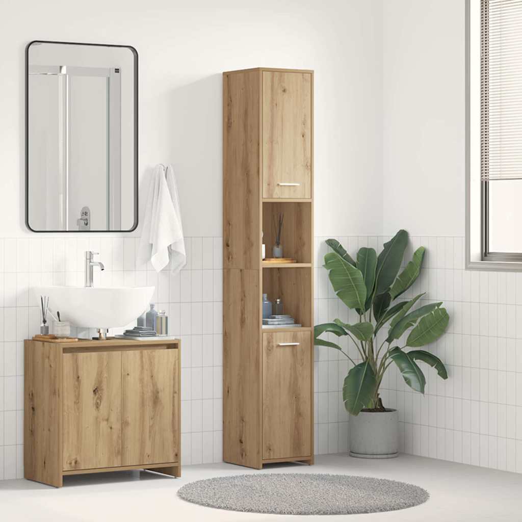 Badkamerkast 30x30x183,5 cm bewerkt hout artisanaal eikenkleur