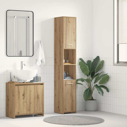 Badkamerkast 30x30x183,5 cm bewerkt hout artisanaal eikenkleur