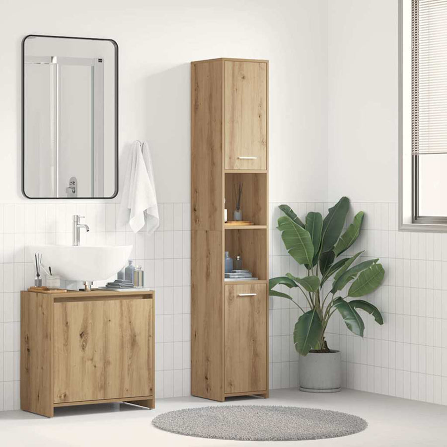 Badkamerkast 30x30x183,5 cm bewerkt hout artisanaal eikenkleur