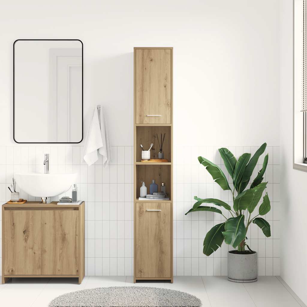 Badkamerkast 30x30x183,5 cm bewerkt hout artisanaal eikenkleur