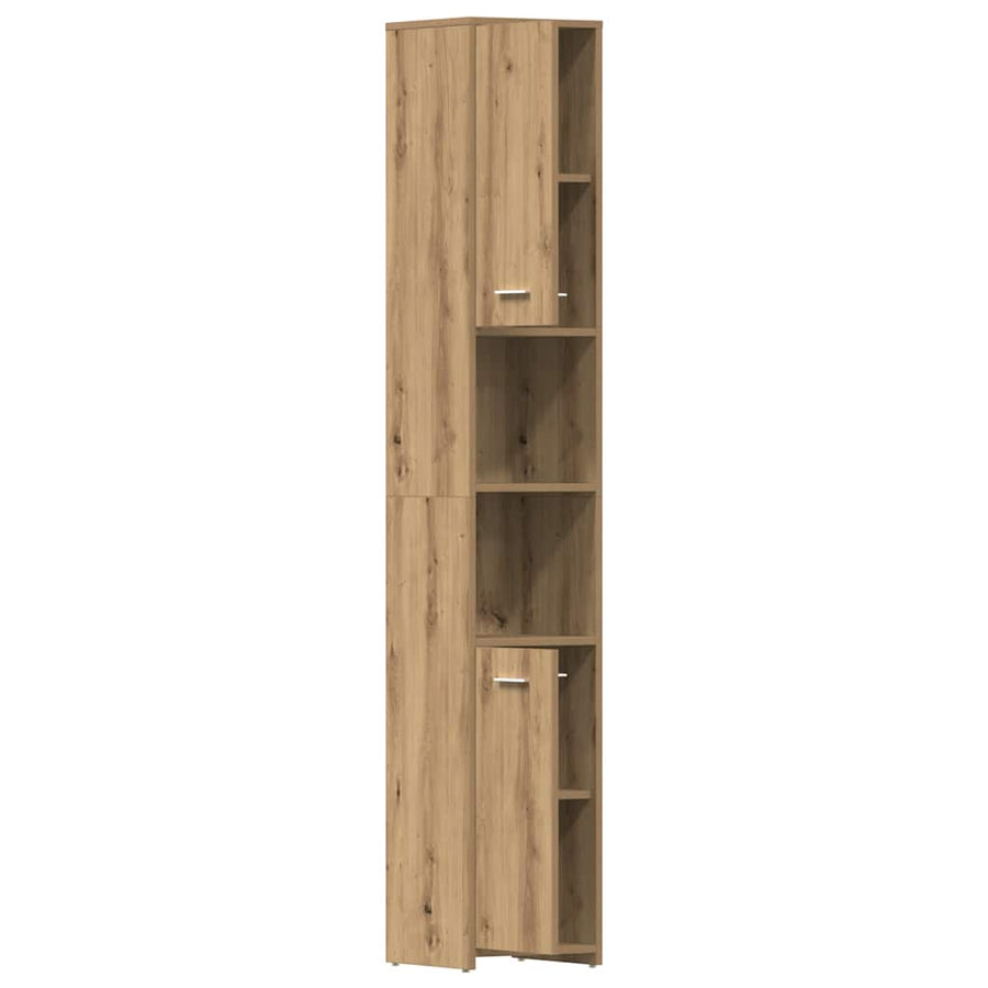 Badkamerkast 30x30x183,5 cm bewerkt hout artisanaal eikenkleur