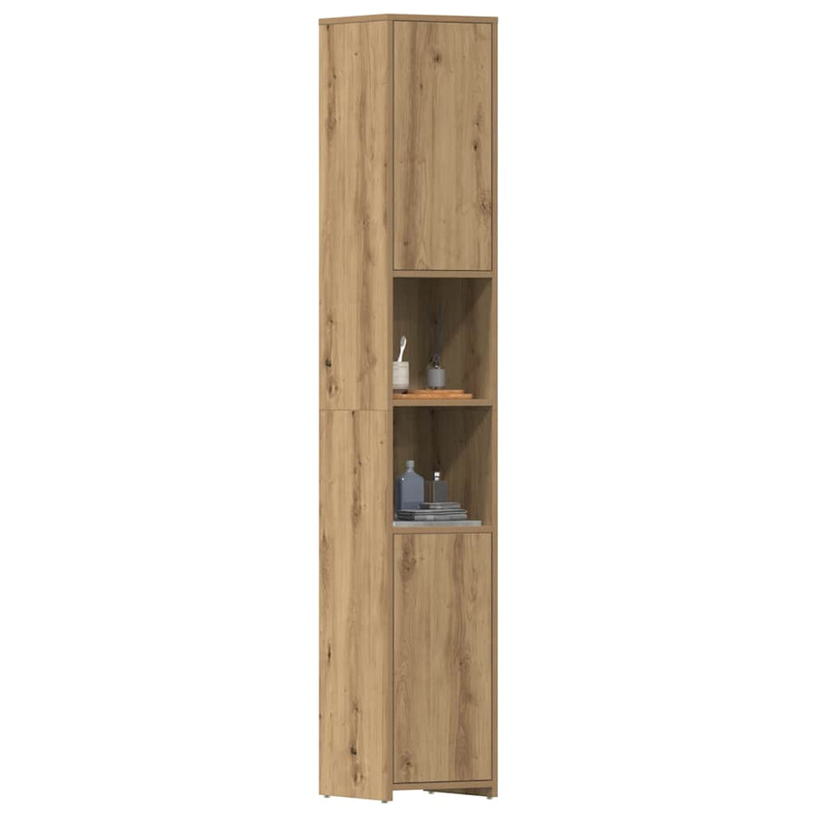 Badkamerkast 30x30x183,5 cm bewerkt hout artisanaal eikenkleur