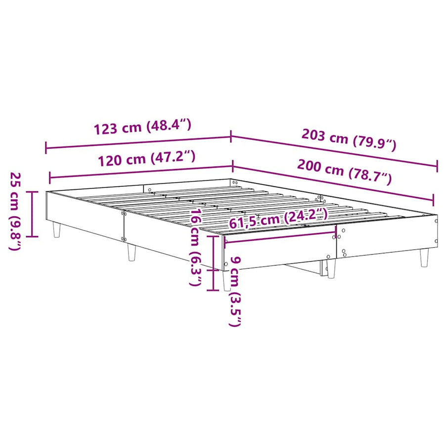 Bedframe zonder matras 120x200 cm spaanplaat bruin eikenkleurig