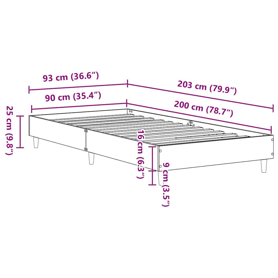 Bedframe zonder matras 90x200 cm spaanplaat artisanaal eiken
