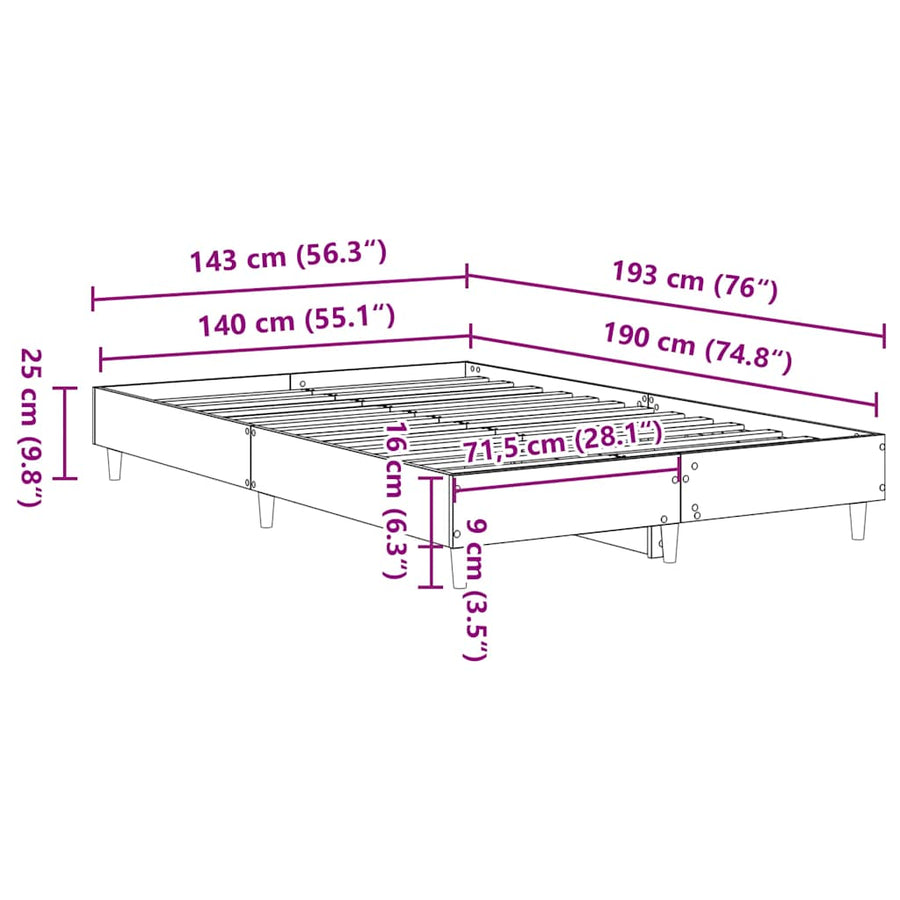 Bedframe zonder matras 140x190 cm spaanplaat wit