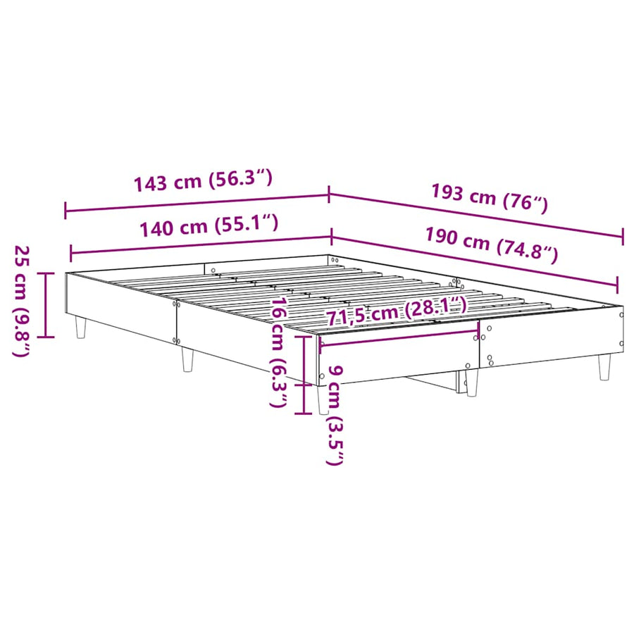 Bedframe zonder matras 140x190 cm spaanplaat zwart