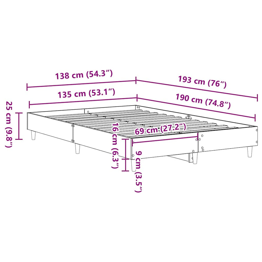 Bedframe zonder matras 135x190 cm spaanplaat wit