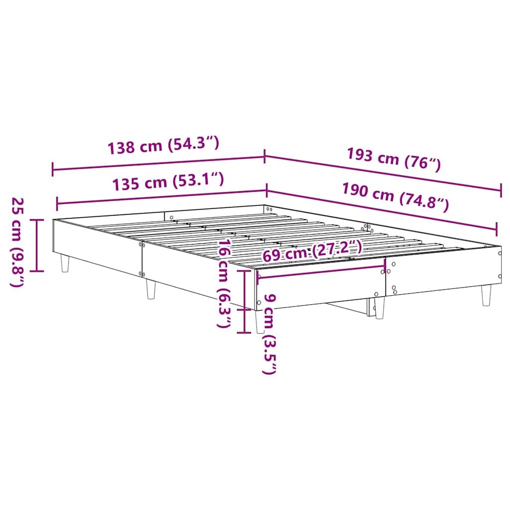 Bedframe zonder matras 135x190 cm spaanplaat grijs sonoma