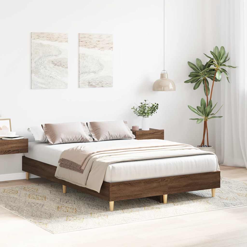 Bedframe zonder matras 135x190 cm spaanplaat bruin eiken