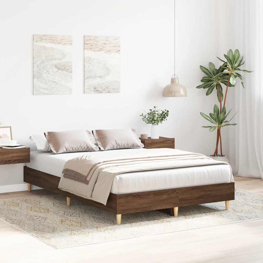Bedframe zonder matras 135x190 cm spaanplaat bruin eiken