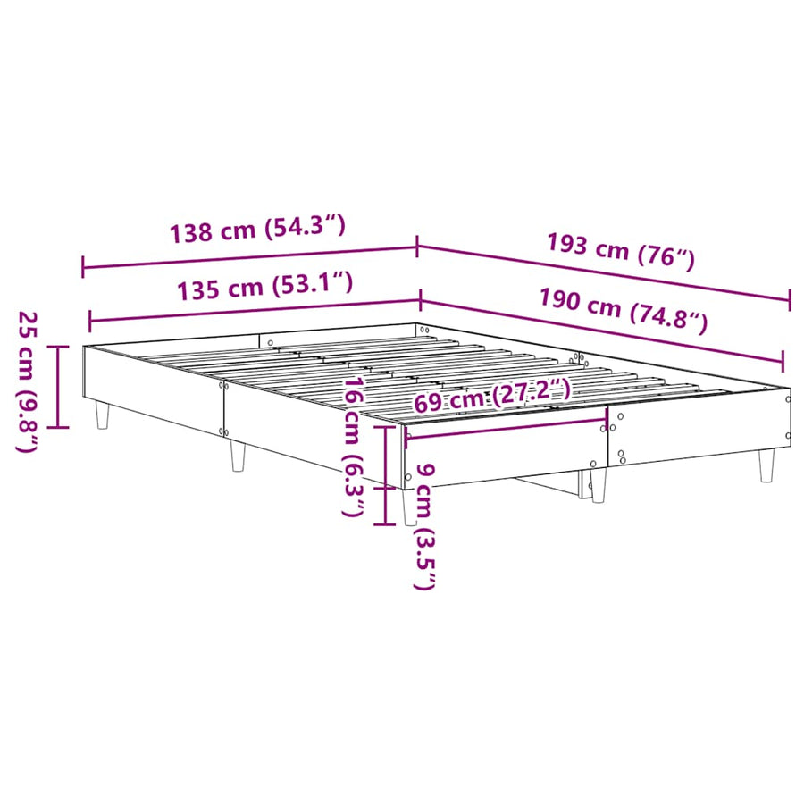 Bedframe zonder matras 135x190 cm spaanplaat bruin eiken