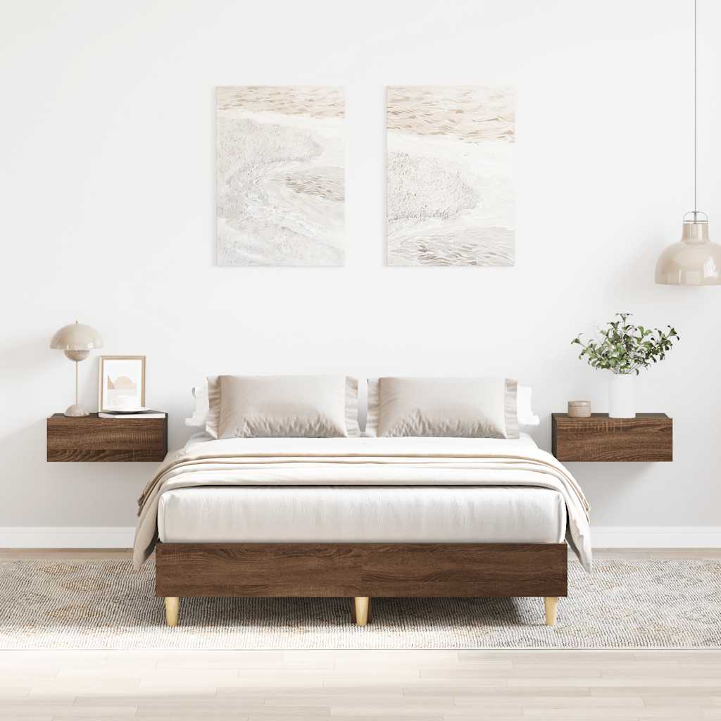 Bedframe zonder matras 135x190 cm spaanplaat bruin eiken