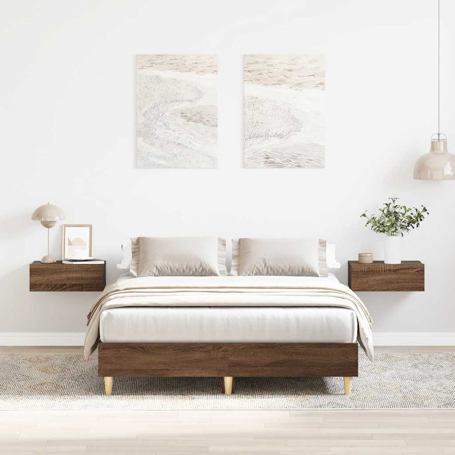 Bedframe zonder matras 135x190 cm spaanplaat bruin eiken