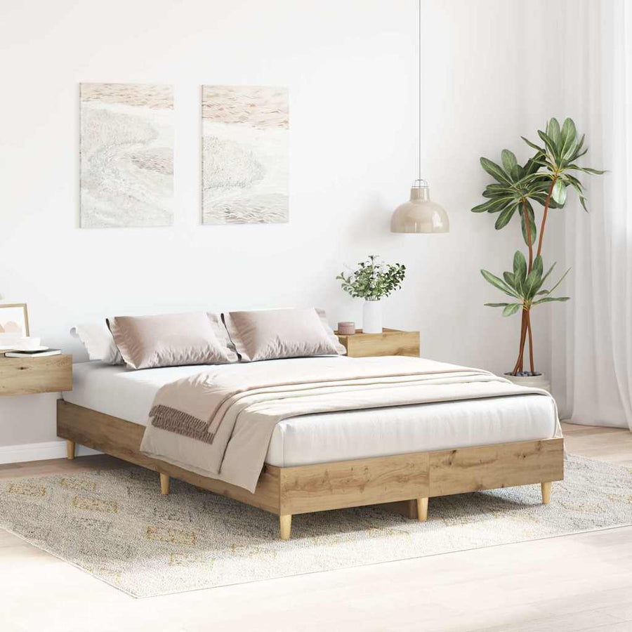 Bedframe zonder matras spaanplaat artisanaal eikenkleurig