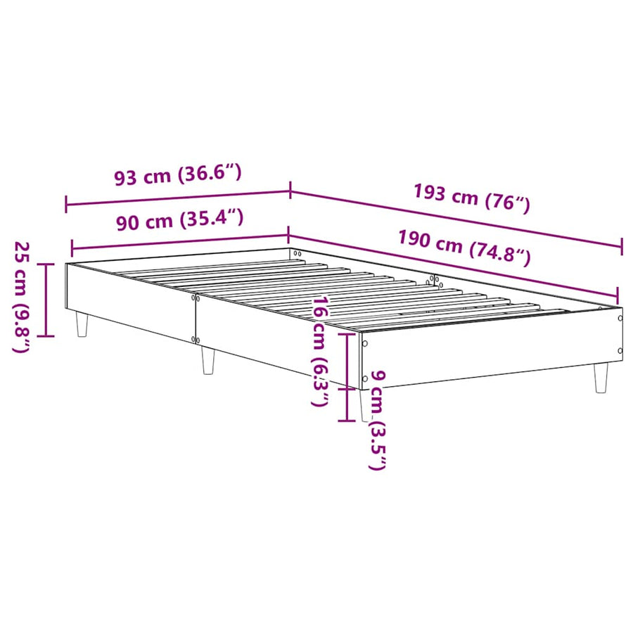 Bedframe zonder matras 90x190 cm spaanplaat betongrijs