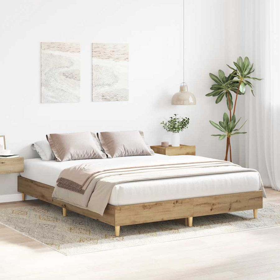 Bedframe zonder matras spaanplaat ambachtelijk eikenkleurig