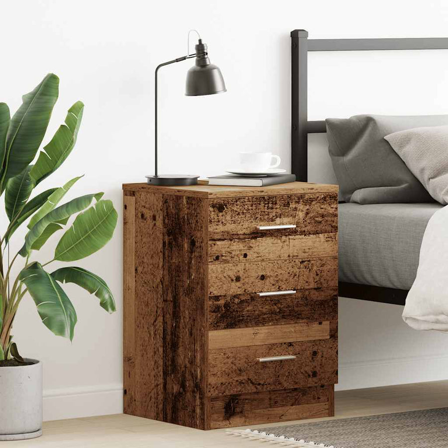 Nachtkastje 38x35x55 cm bewerkt hout oud houtkleurig