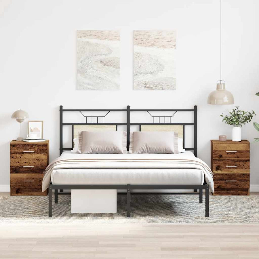 Nachtkastjes 2 st 38x35x55 cm bewerkt hout oud houtkleurig