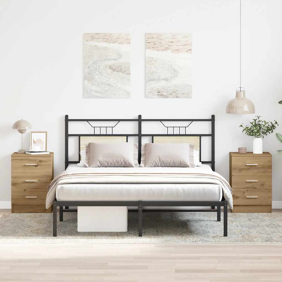 Nachtkastjes 2 st 38x35x55cm bewerkt hout artisanaal eikenkleur