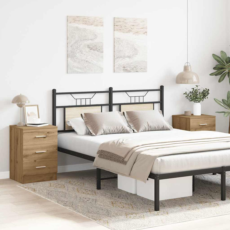 Nachtkastjes 2 st 38x35x55cm bewerkt hout artisanaal eikenkleur