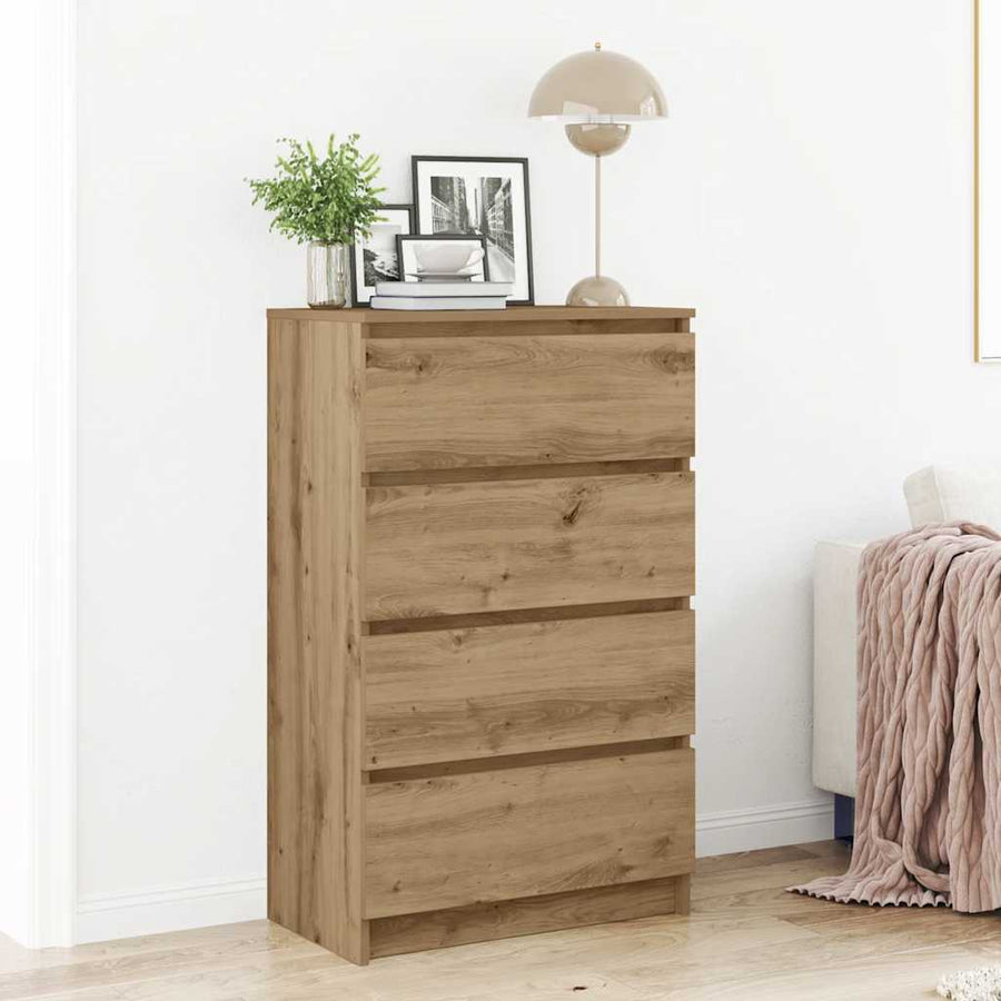 Dressoir 60x35x98,5 cm bewerkt hout artisanaal eikenkleur