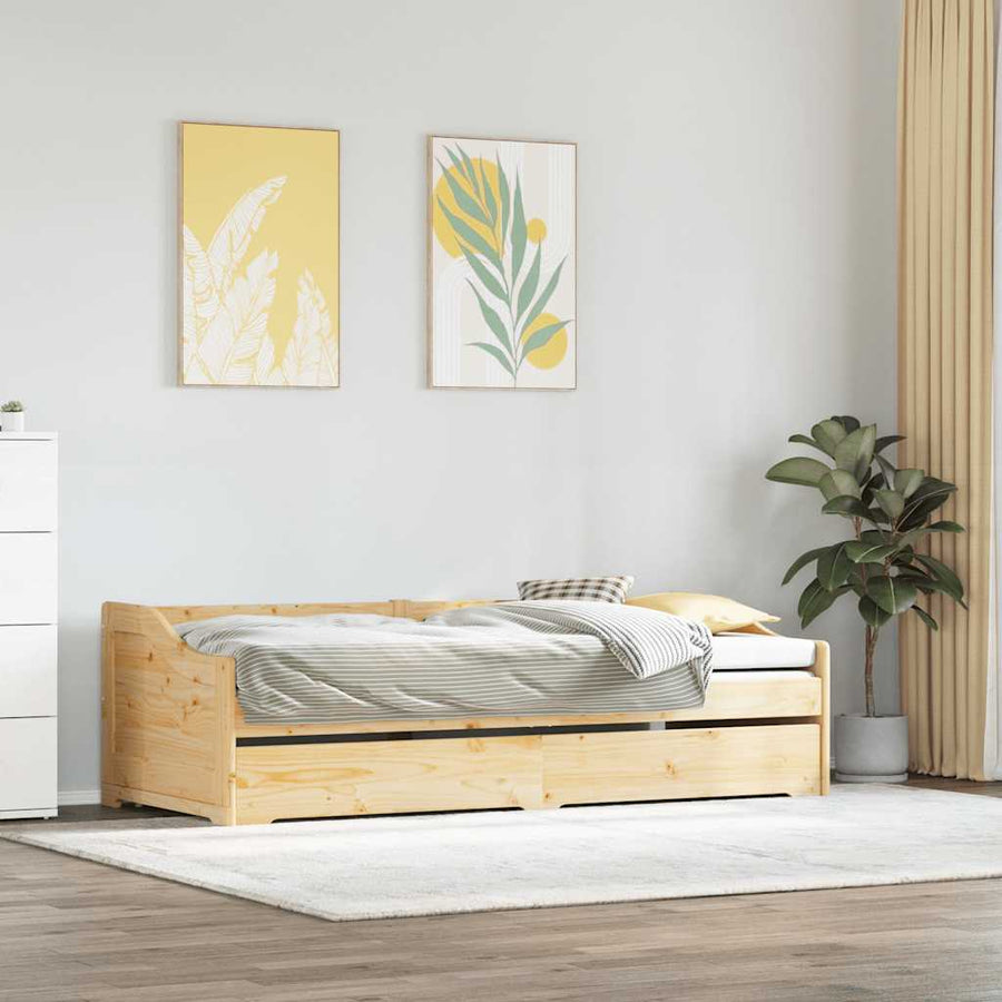 Slaapbank Met Onderschuifbed Zonder Matras Irun 90X200 Cm Bruin