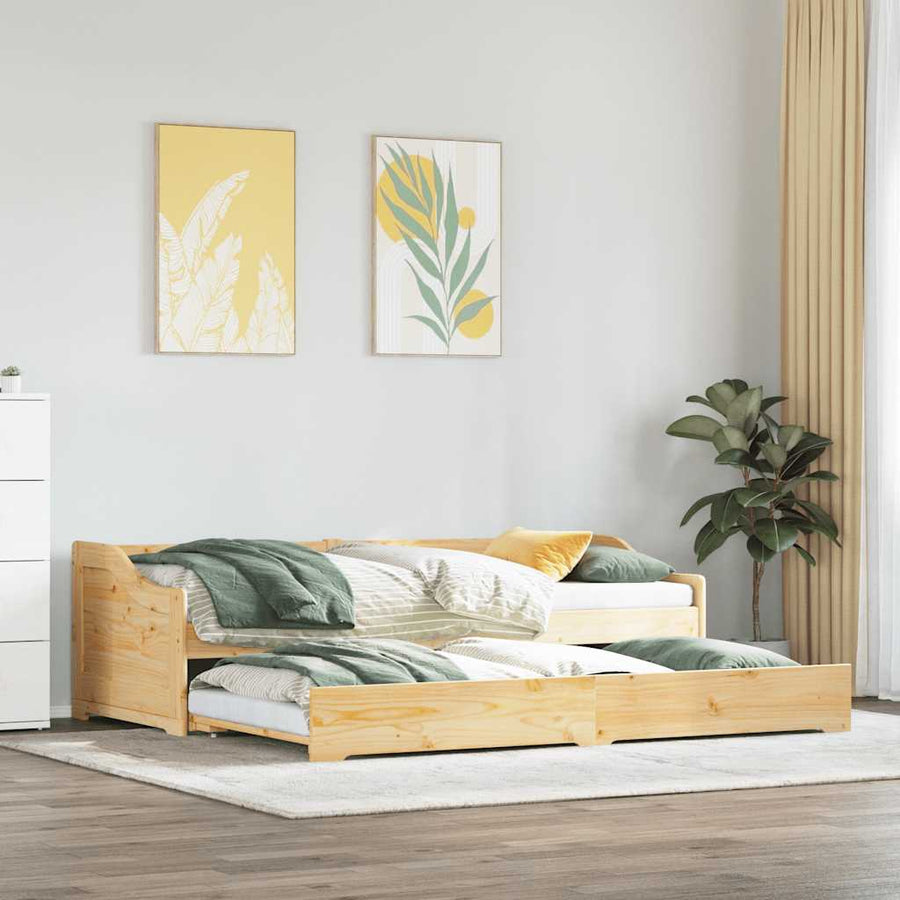 Slaapbank Met Onderschuifbed Zonder Matras Irun 90X200 Cm Bruin