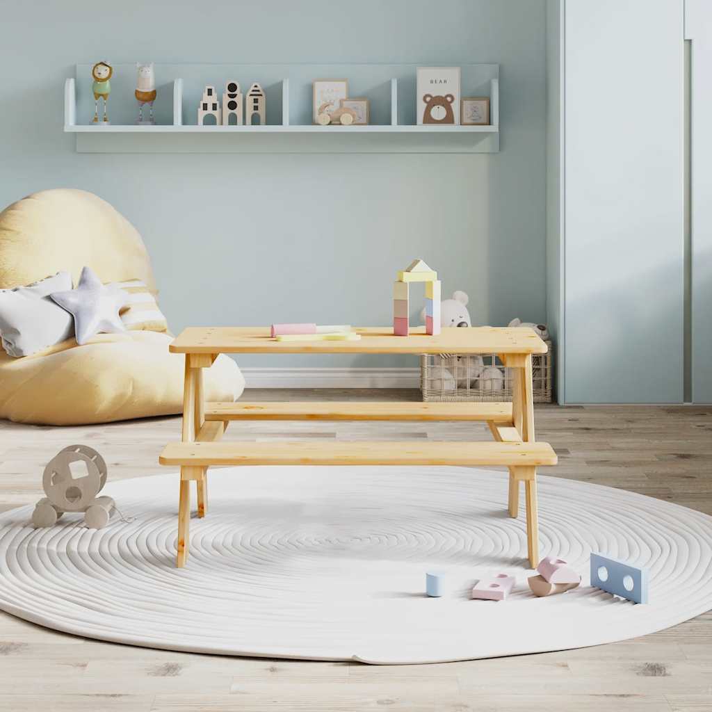 Kindertafel met banken 90x79,5x50 cm massief hout