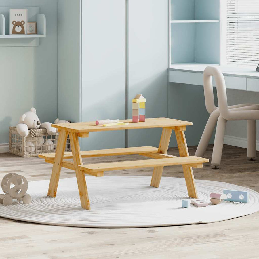Kindertafel met banken 90x79,5x50 cm massief hout