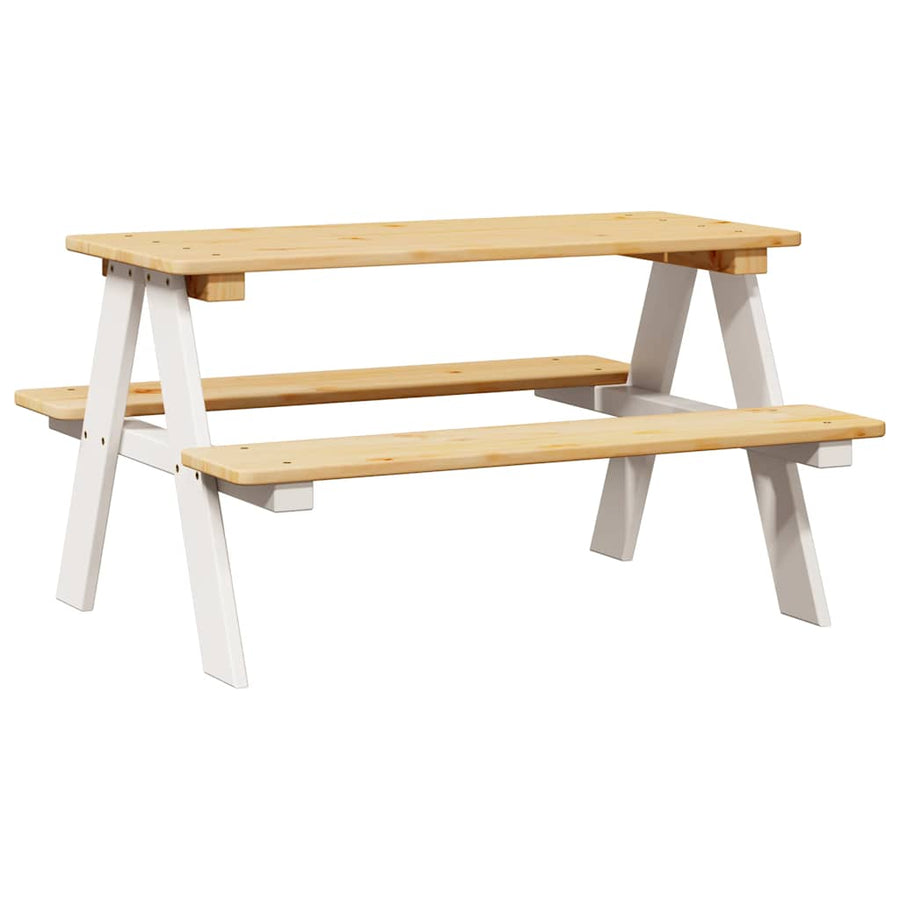 Kindertafel Met Banken Irun 90X79,5X50Cm Massief Hout Wit
