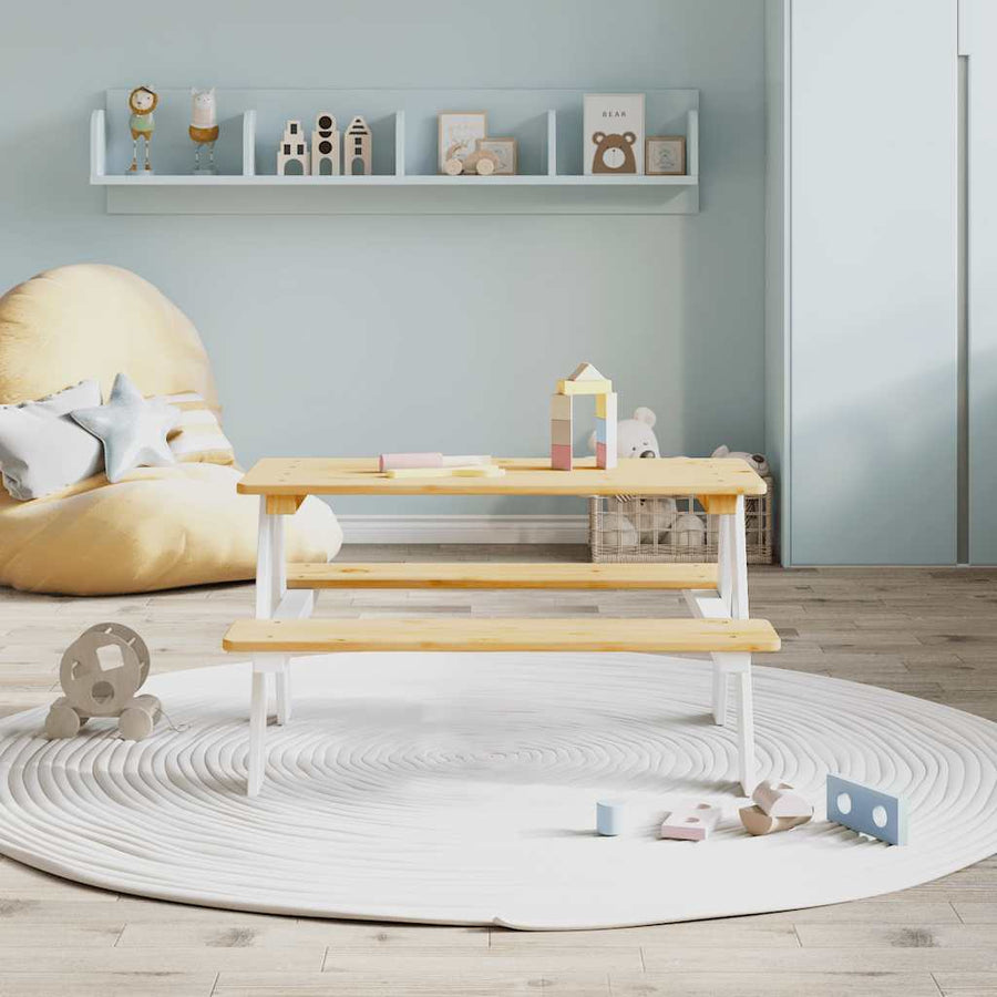 Kindertafel Met Banken Irun 90X79,5X50Cm Massief Hout Wit
