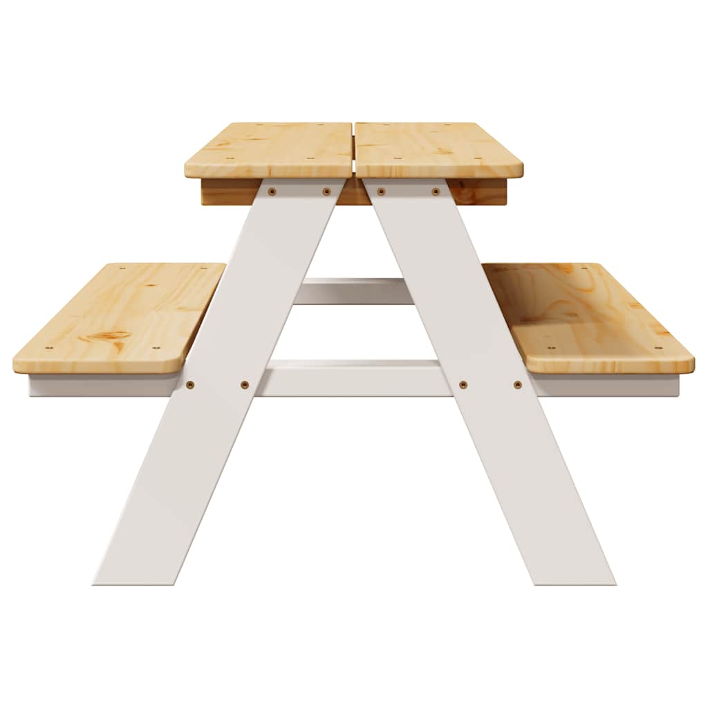 Kindertafel Met Banken Irun 90X79,5X50Cm Massief Hout Wit