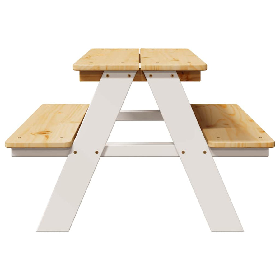 Kindertafel Met Banken Irun 90X79,5X50Cm Massief Hout Wit