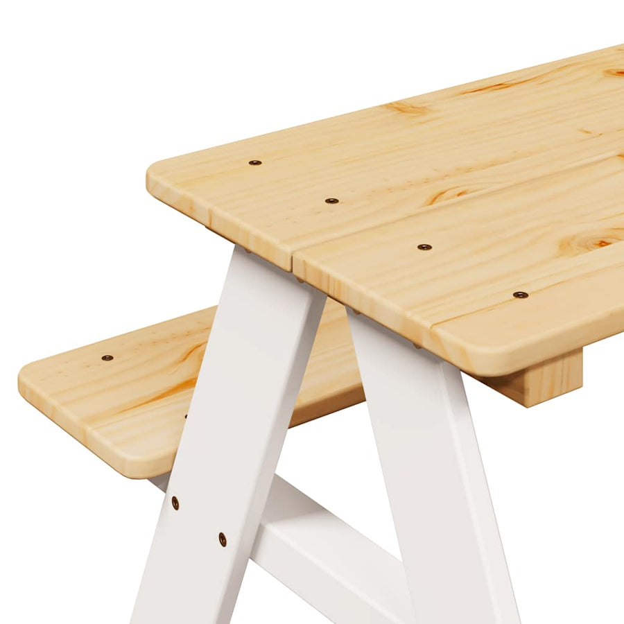 Kindertafel Met Banken Irun 90X79,5X50Cm Massief Hout Wit