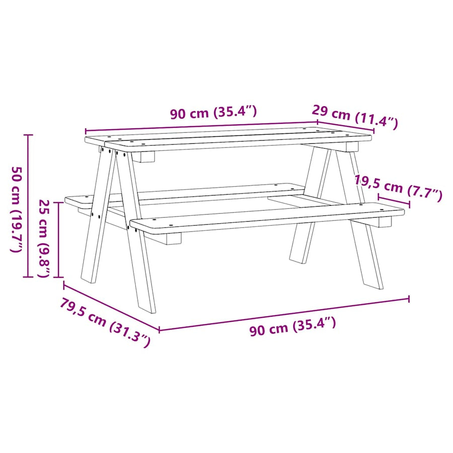 Kindertafel Met Banken Irun 90X79,5X50Cm Massief Hout Wit
