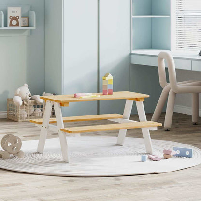 Kindertafel Met Banken Irun 90X79,5X50Cm Massief Hout Wit